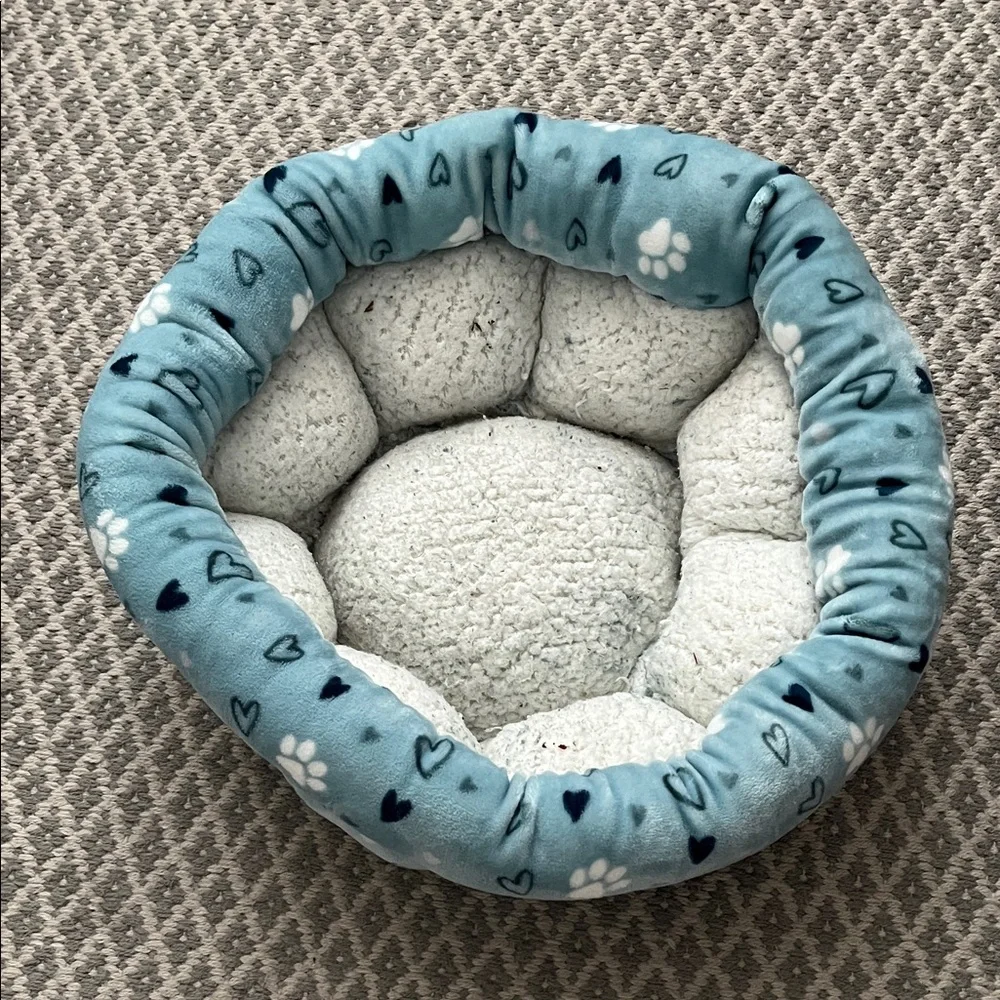 Blue Pet Bed with Heart and Paw Print